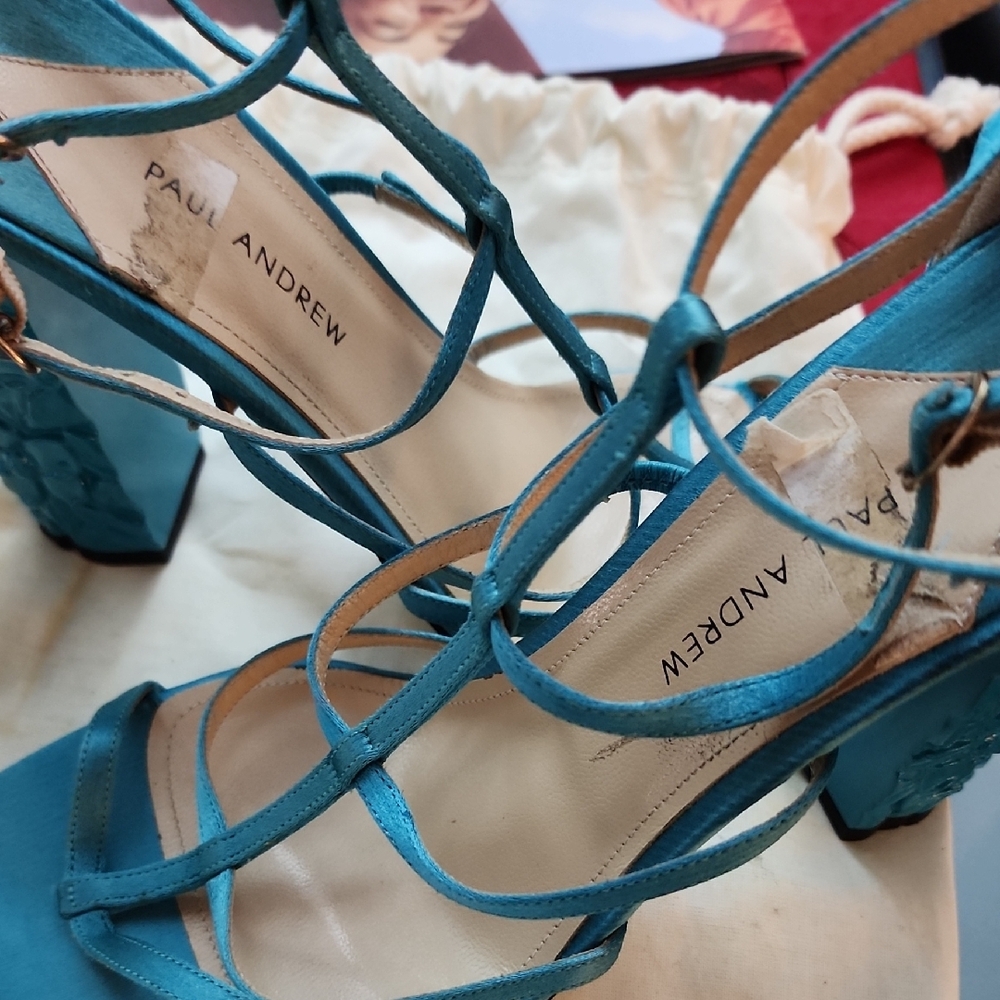 Paul Andrew Blue Chunky Heel Sandals - Picture 13 of 13